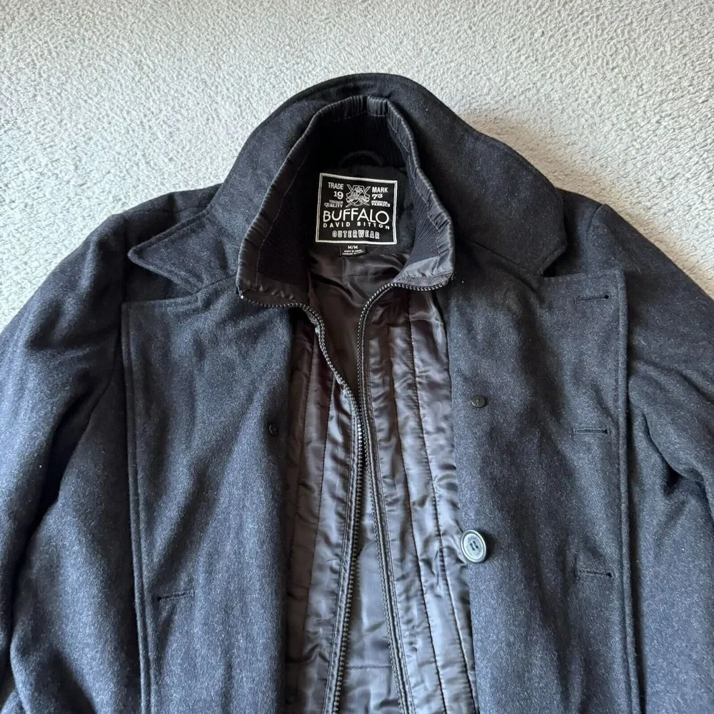 Buffalo David Bitton Jacket Mens Medium Gray Wool Blend Overcoat‎ Insulated